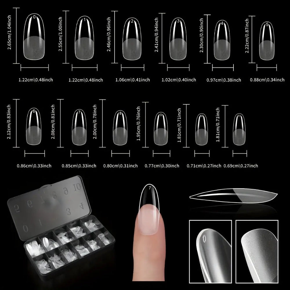 Gel Nail Tips 600 Pieces Clear Crystal Full Cover Nail Extensions – Almond Oval Coffin Stiletto Square Short Medium Long Soft