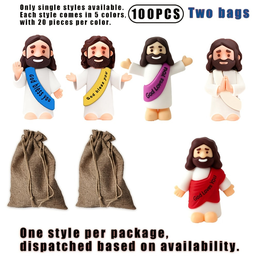 Bulk Mini Jesus Statue Set 50/100/150pcs – Religious Figurine Decorations 5 Assorted Colors, Vase Filler Home Decor Party Fav