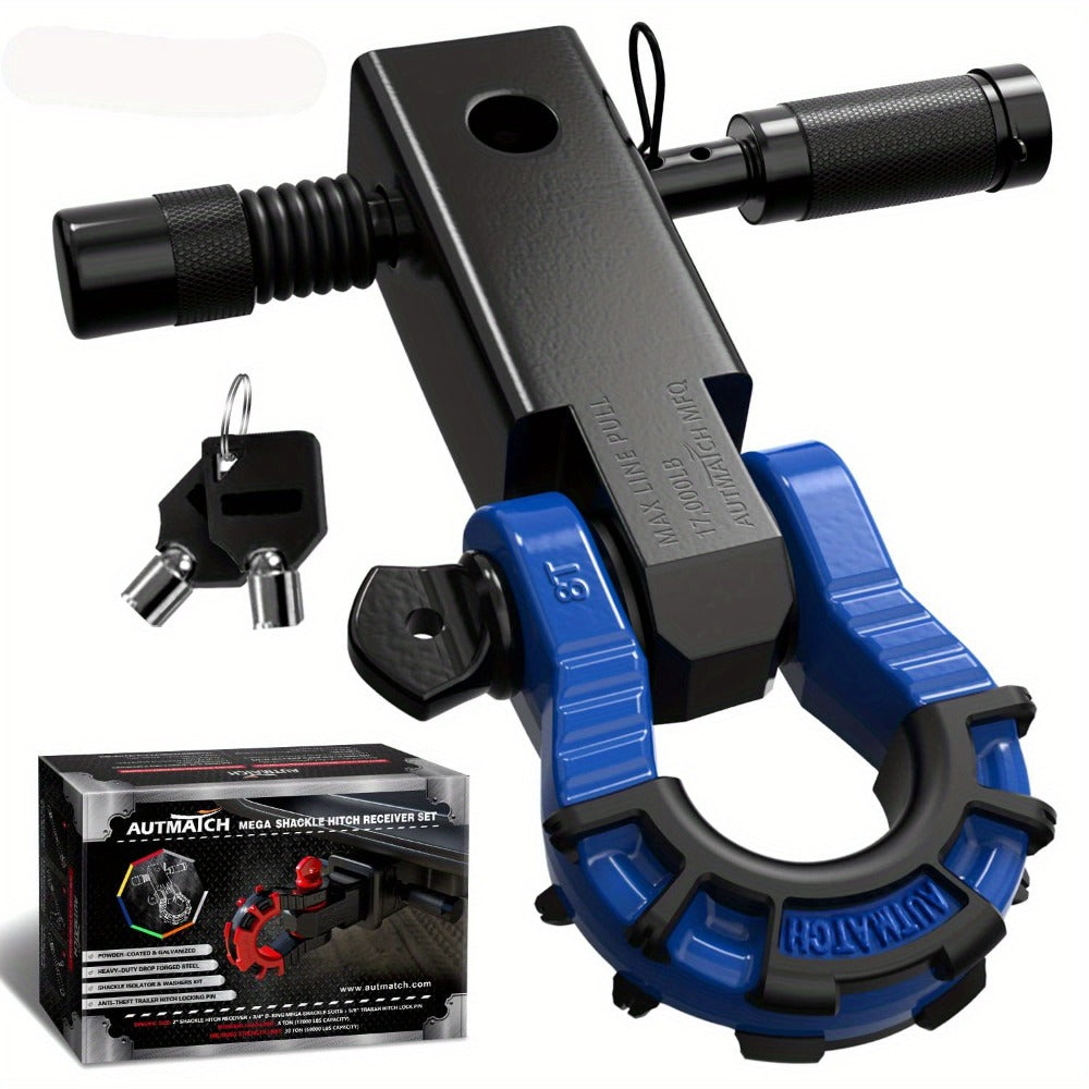 Shackle Hitch Receiver 2-Inch 68, 000 lb Break Strength with 3/4" D-Ring & 5/8" Hitch Lock Pin – Heavy Duty Drop Forged Steel