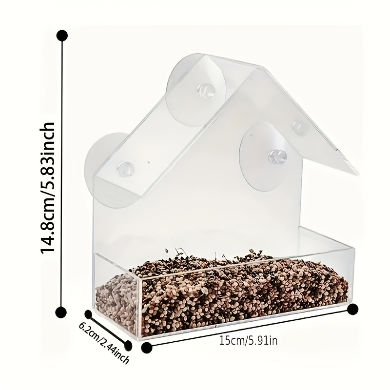 Clear Window-Mount Bird Feeder with Suction Cups, Roofed Seed Tray and Transparent Single Checkout — image 6