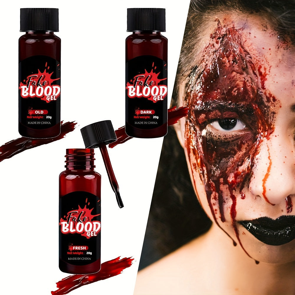 Fake Blood Makeup Kit 3pcs SFX Paste with Brush – Realistic Fresh Dark & Old Blood Special Effects Makeup for Halloween Zombi