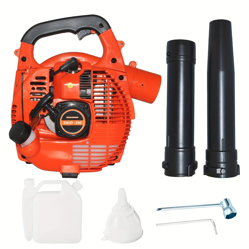 26CC Two-Cycle Gas Leaf Blower in Orange with Handheld Body, Two Straight Tubes, Fuel Container and Funnel — image 3