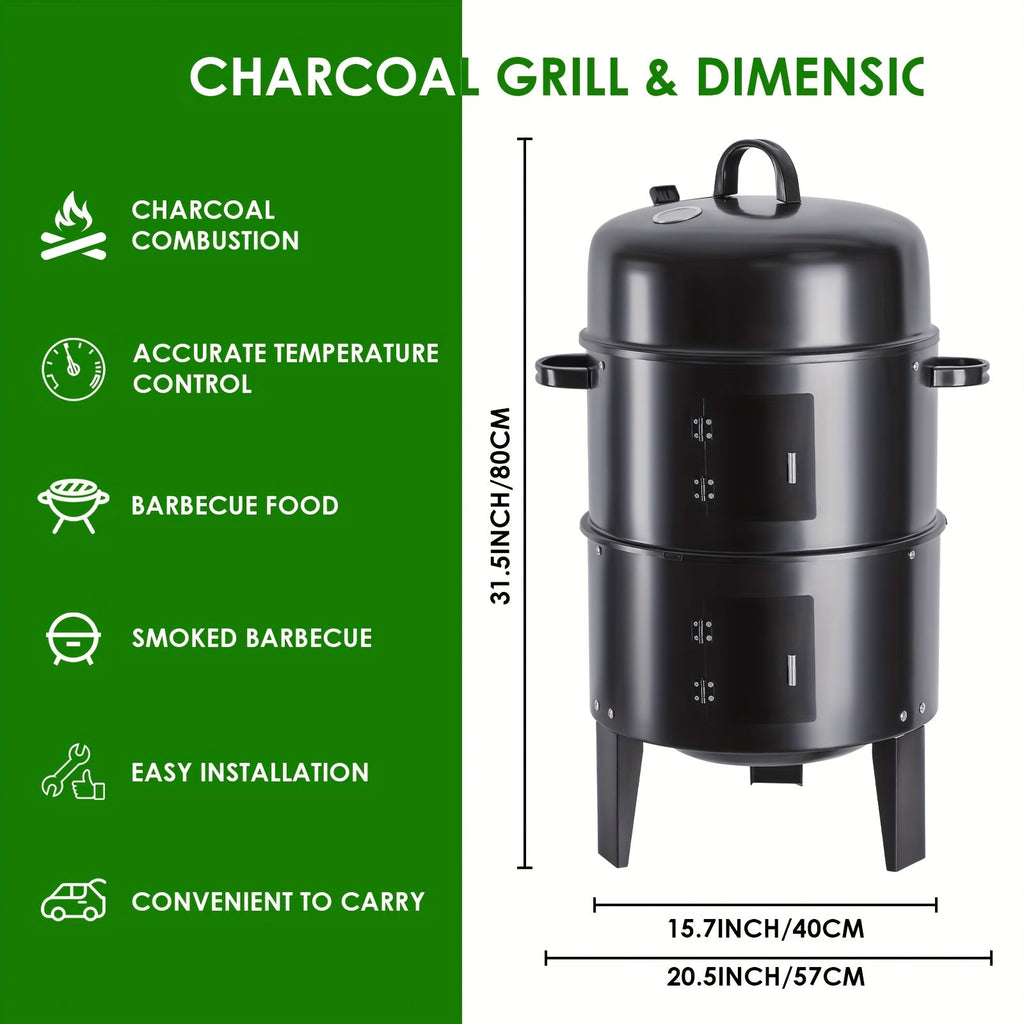 Charcoal Smoker Grill 16 Inch Vertical 3-Tier with Easy Temperature Control for Grilling, Camping and Outdoor Meals — image 3