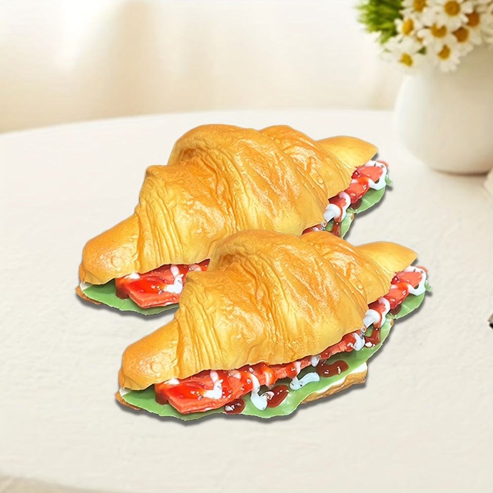 Realistic Fake Food Props 2PCS Simulation Bacon Croissant Bread, Lifelike TPU Play Food for Kids Kitchen Toy — image 1