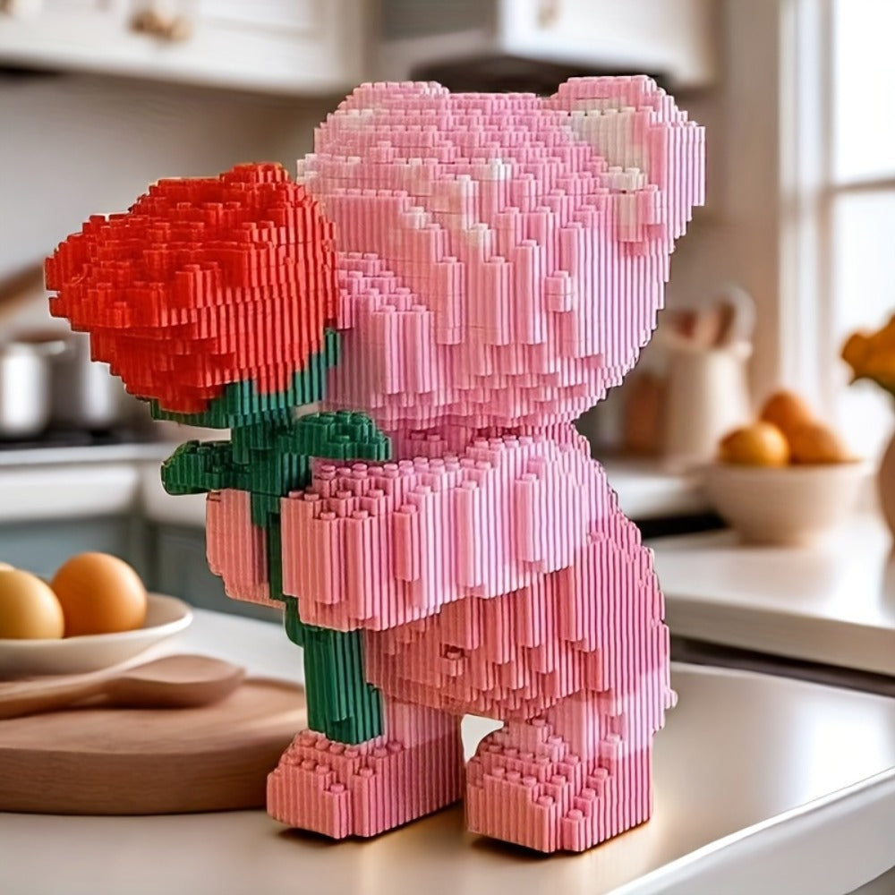 Rose Bear Building Blocks Set 4051 Pieces – Romantic Bear Holding Rose Brick Model Kit High-Difficulty Display Build — image 