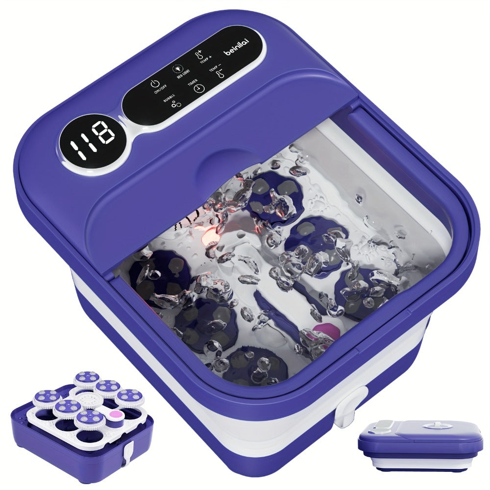 Foot Spa Massager Collapsible with Heater & Temperature Control – Foot Bath with Bubbles, 6 Massage Rollers, Vibration — imag