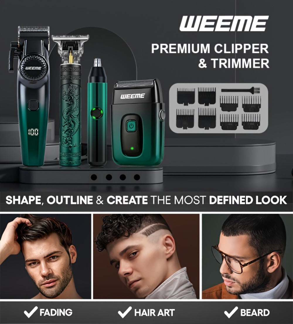 Men's Electric Grooming Kit 4-in-1 – Hair Clipper, Beard Trimmer, Electric Shaver & Nose Hair Trimmer Set, Gradient Design — 