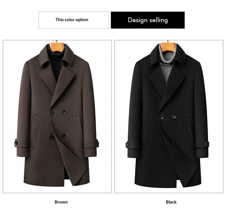 Arrival Long Double-Faced Wool Coat With Detachable Goose Down Lining And Double-Breasted Design