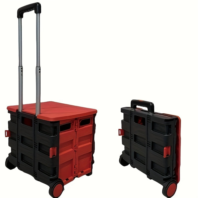 Collapsible Rolling Cart with Wheels – 80 Lbs Heavy Duty Foldable Crate on Wheels for Teachers, Shopping & Storage, Lid Doubl