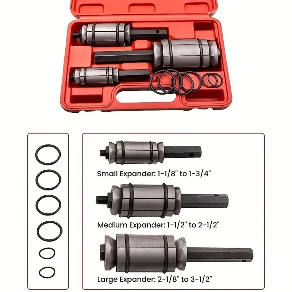 Pipe Expander Spreader Tool Set 3-Piece with 12 O-Rings – 1-1/8" to 3-1/2" Exhaust Muffler Silencer Repair Drop Forged Heat-T