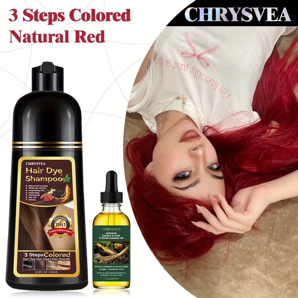 Hair Dye Shampoo, CHRYSVEA 500ml Bottle with 30ml Hair Oil and Nine Shade Options Set for At-Home Color Selection — image 11