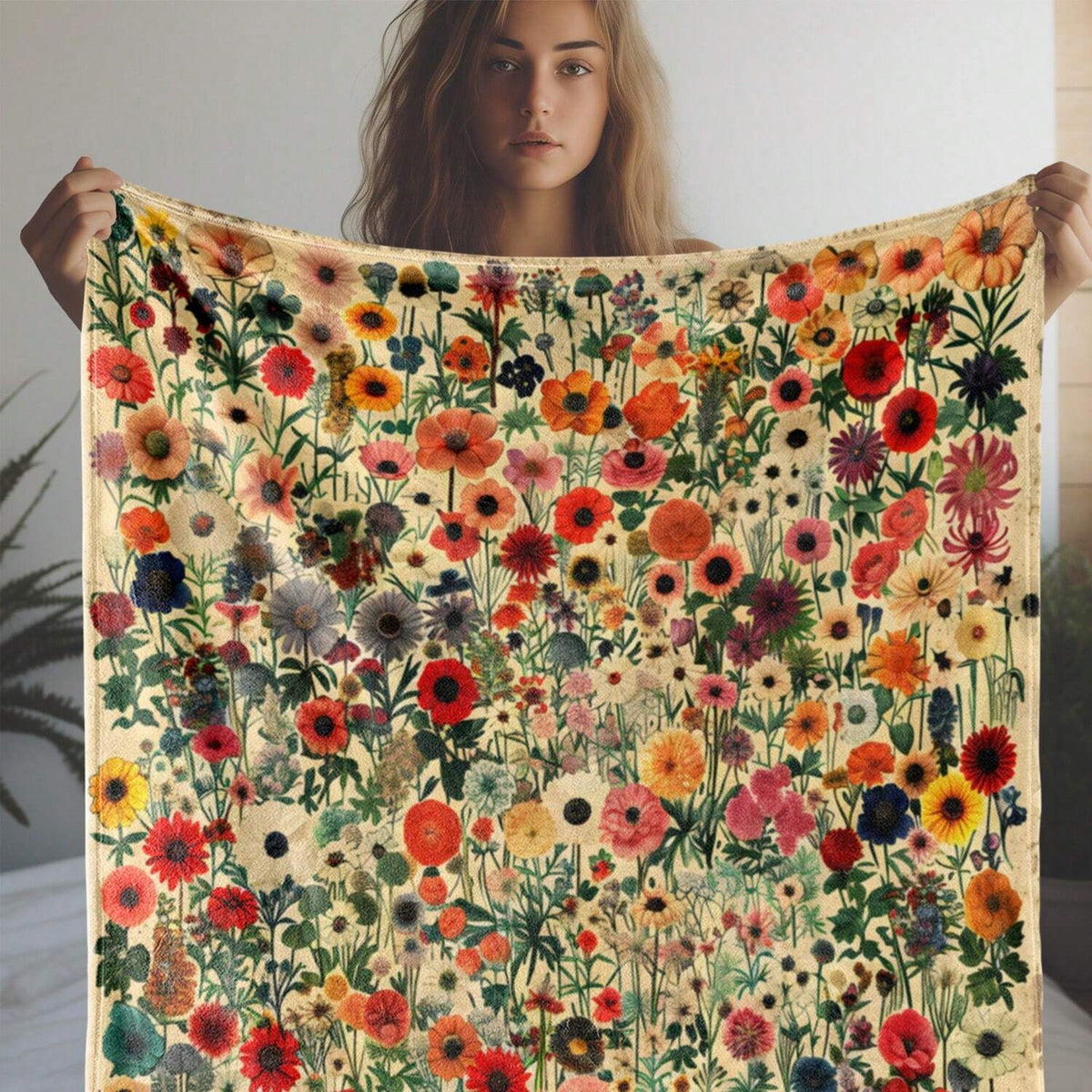 Vintage Floral Flannel Throw Blanket 200-250GSM Washable — image 2