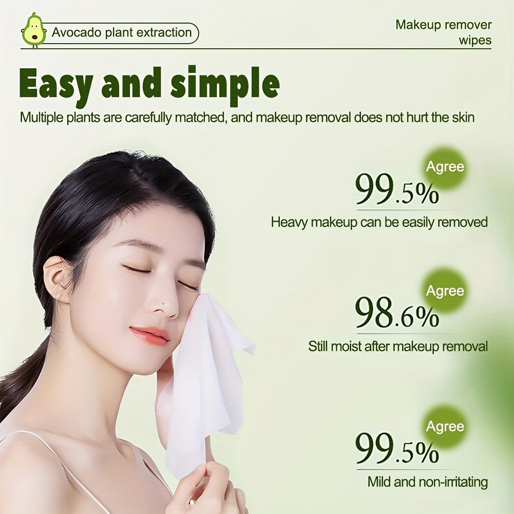 Makeup Remover Wipes Avocado Squalane Deep Cleansing Disposable Face Wipes 80 Sheets Pack for Bath Time, Home Spa and Persona