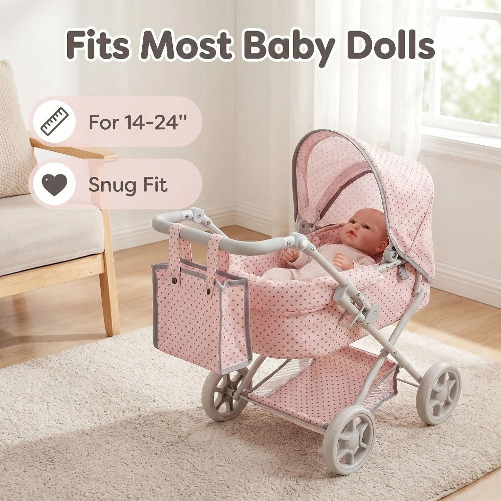 3-in-1 Baby Doll Stroller Set Pink Foldable Pram with Bassinet & Carry Bag with the Listed Color, Size or Set Options for Eve