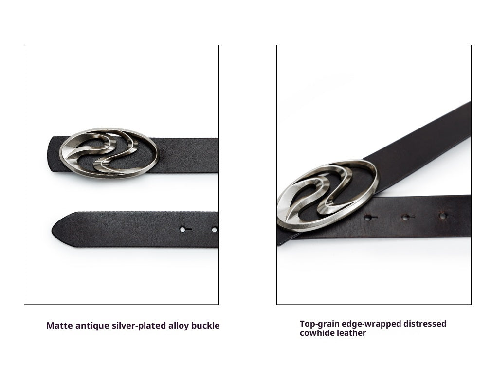 Matte Silver-plated Distressed Full-grain Leather Belt