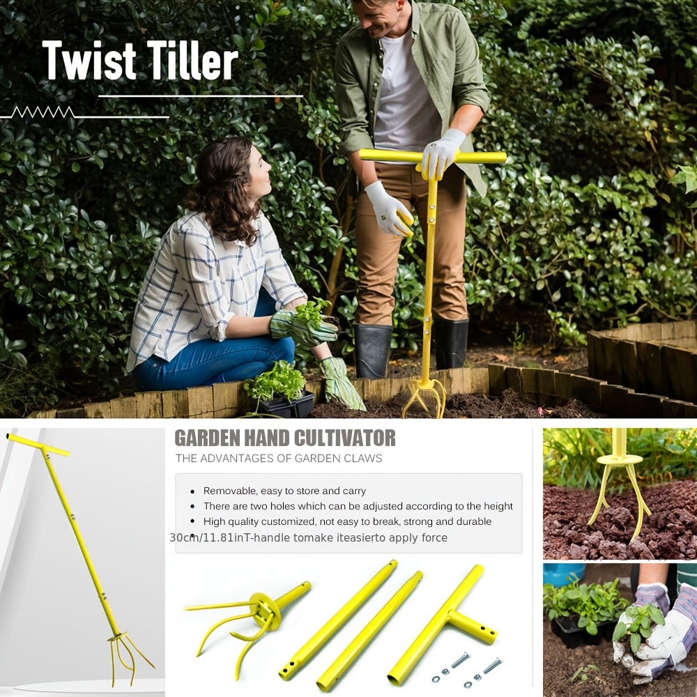 Garden Cultivator Manual Soil Loosener & Scarifier, Heavy-Duty Detachable Ergonomic Handle, Multi-Function Tool for Lawn Aera