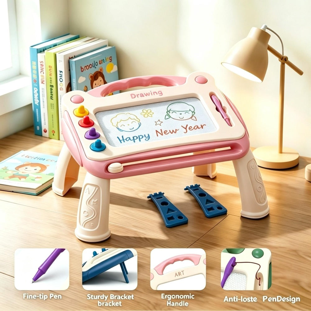 Kids Magnetic Drawing Board 3-in-1 Doodle Kit – Reusable Erasable Toddler Art Toy with Stamps, Pen & Stand | STEM Learning Gi