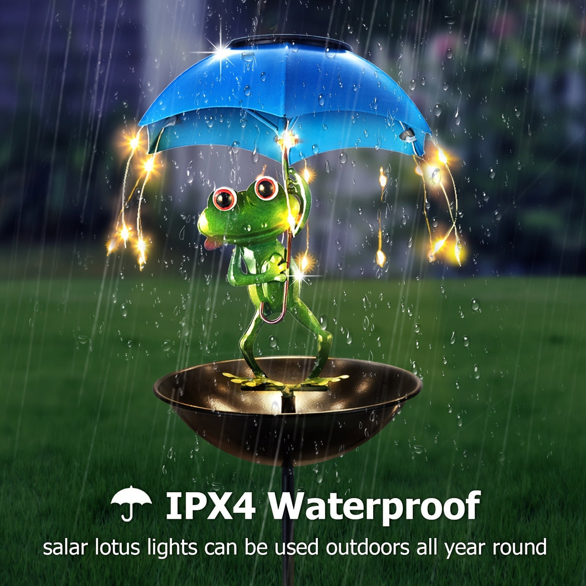 Solar Frog Statue Garden Light with Bird Feeder & LED String Decor, for Garden, Pathway and Patio Lighting — image 2