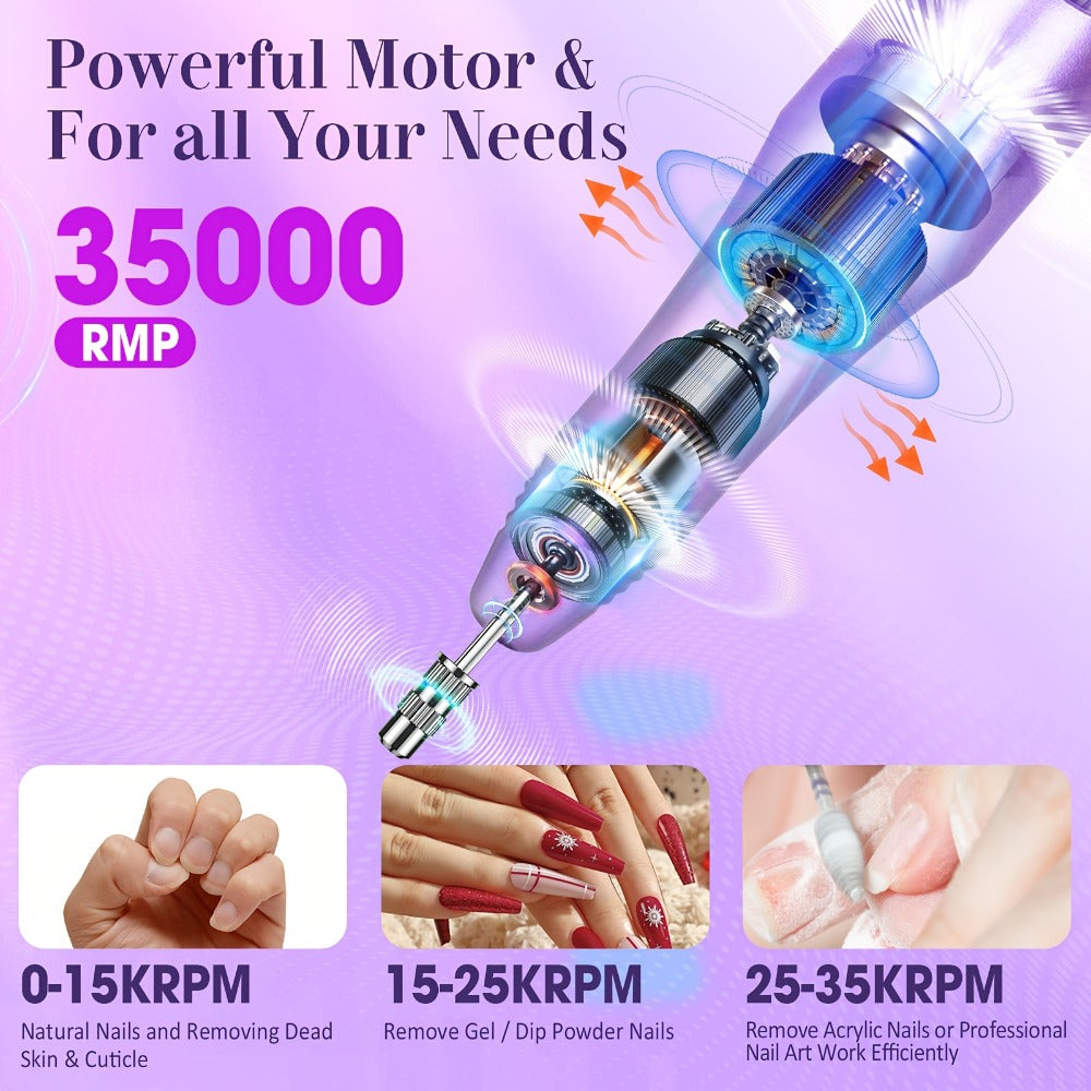 Nail Drill Kit 35000 RPM with 100 Sanding Bands Multiple Drill Bits Electric Nail File for Acrylic Gel Nails Manicure Pedicur