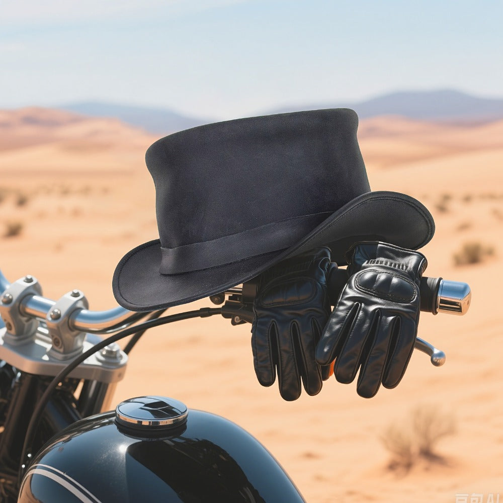 Genuine Leather Top Hat Steampunk – Shapeable Wide Brim Gentleman Hat for Men Women, Halloween Costume Topper, Deadman Victor