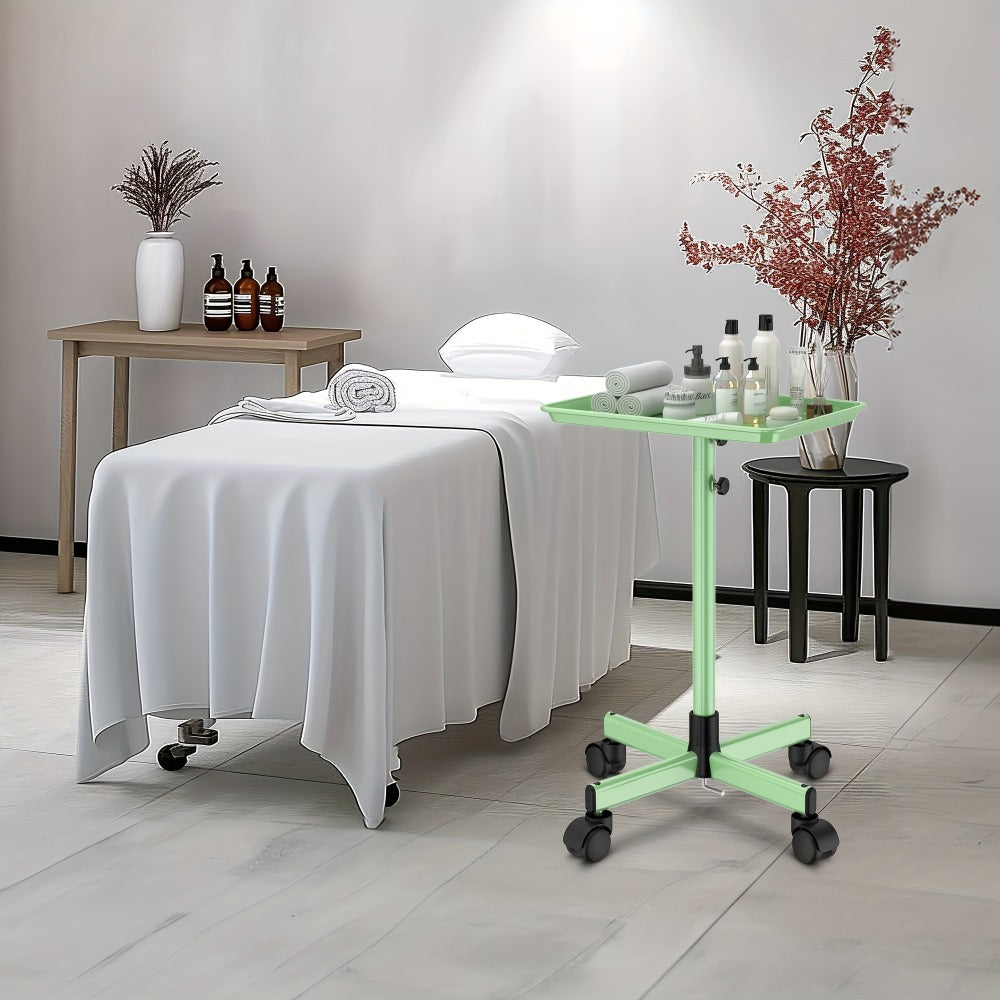 6-Color Premium Aluminum Salon Rolling Tray on Wheels – Adjustable Height Hairdresser Cart, Tattoo Tray, Spa Service Trolley 