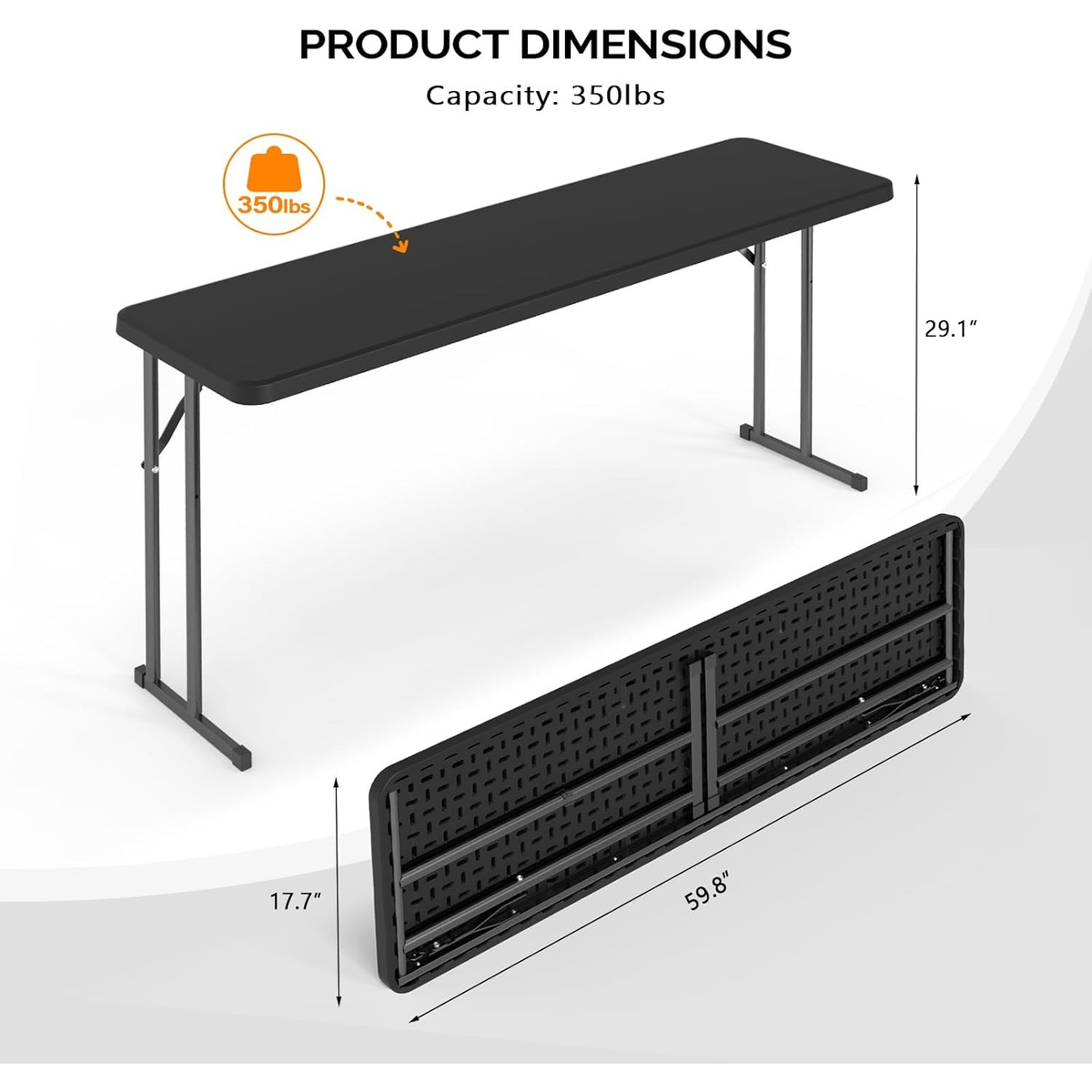 Narrow White 6-Foot Portable Folding Table with Rectangular Top and Folding Gray Leg Frame — image 21