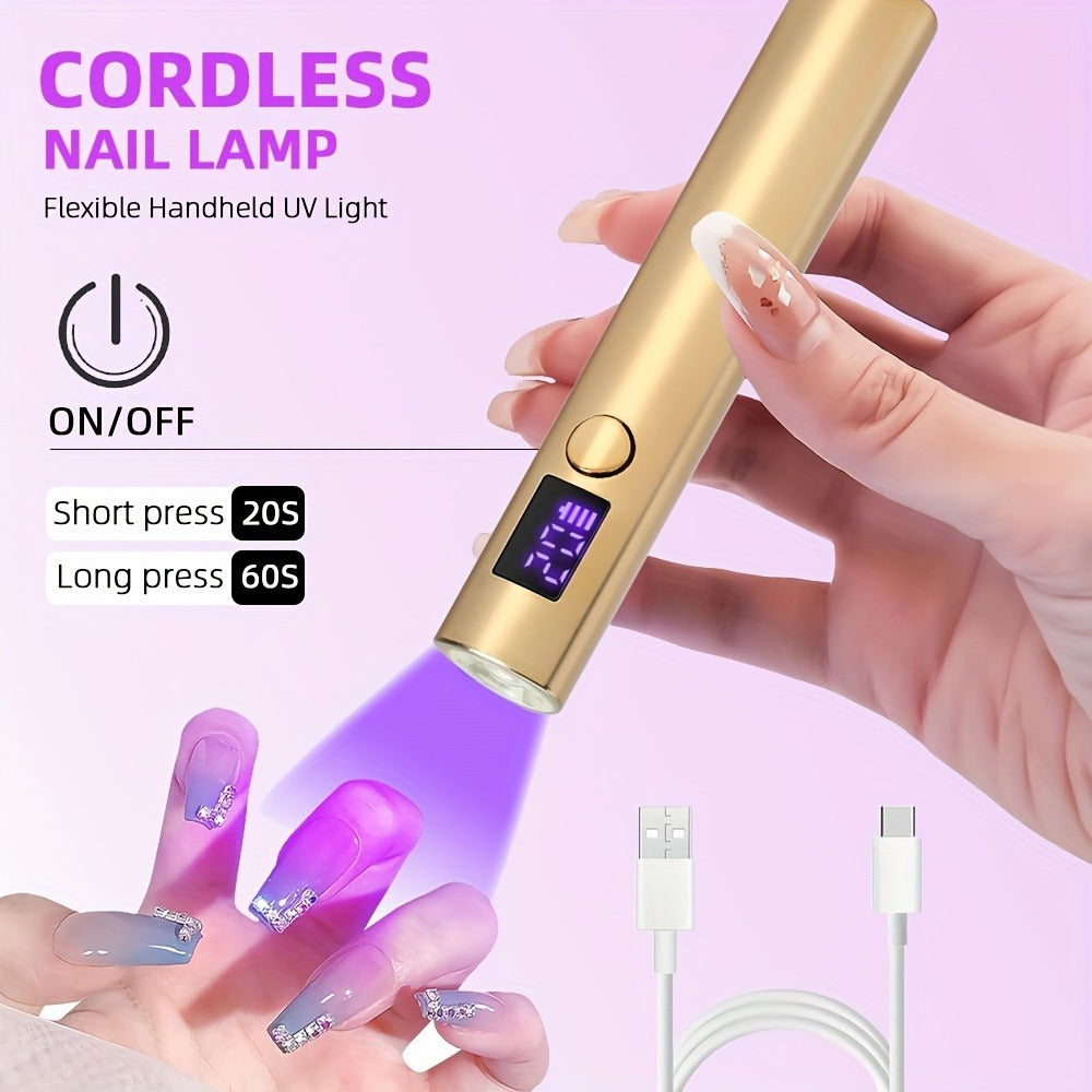 UV LED Nail Lamp Pen-Shape Cordless Rechargeable 365+405nm Gel Polish Curer – Portable Mini Nail Dryer with 2 Timer Modes 20s