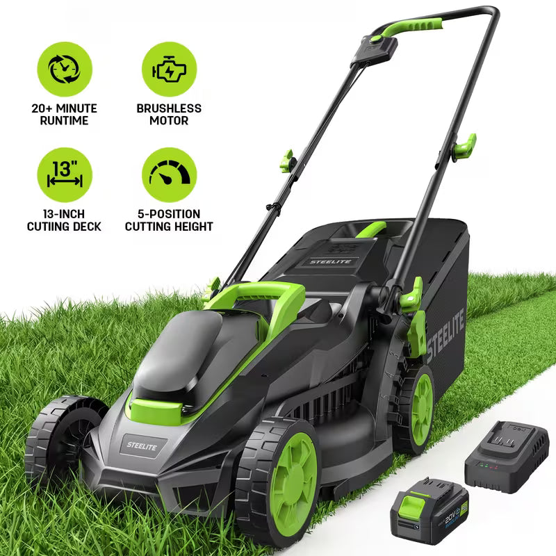 13-Inch 21V Cordless Lawn Mower with Brushless Motor