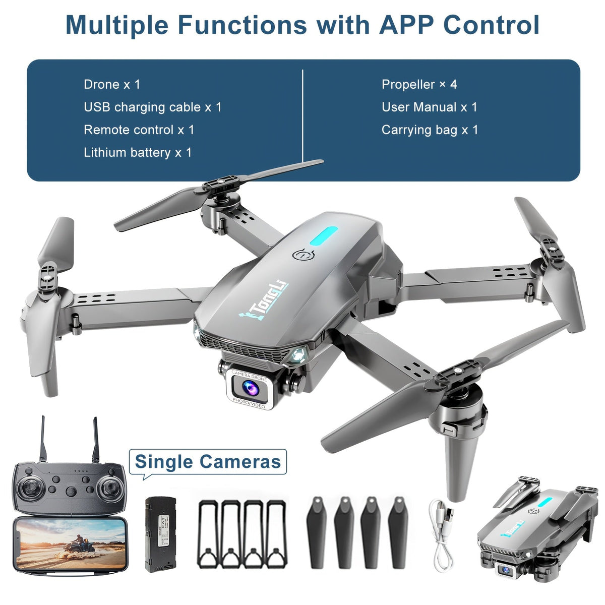 Foldable HD Camera Drone Free Storage Bag USB-C Charging 3D Flips Single or Dual Camera Built-in Screen Remote — image 24