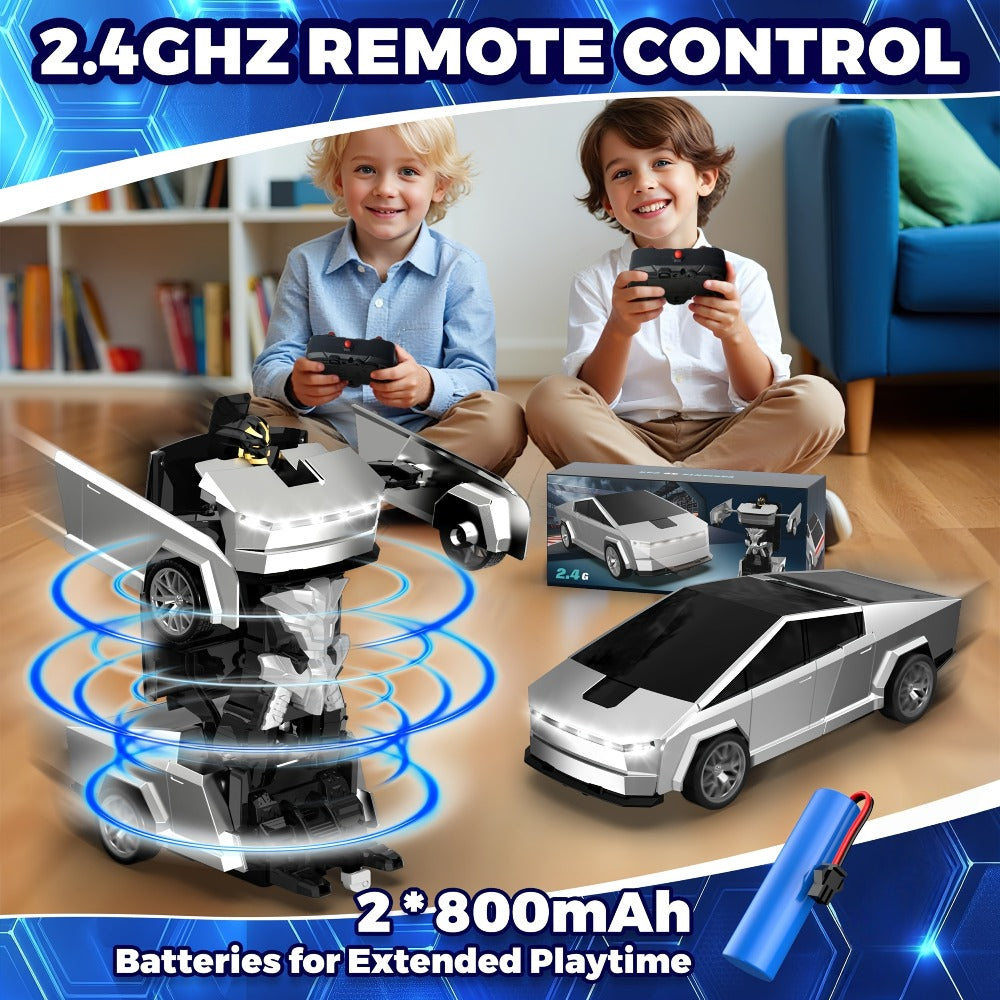 Remote Control Car, Spider-Man Pattern 1:18 Transforming Robot Vehicle with One-Button Change, LED Lights and Three Colors — 
