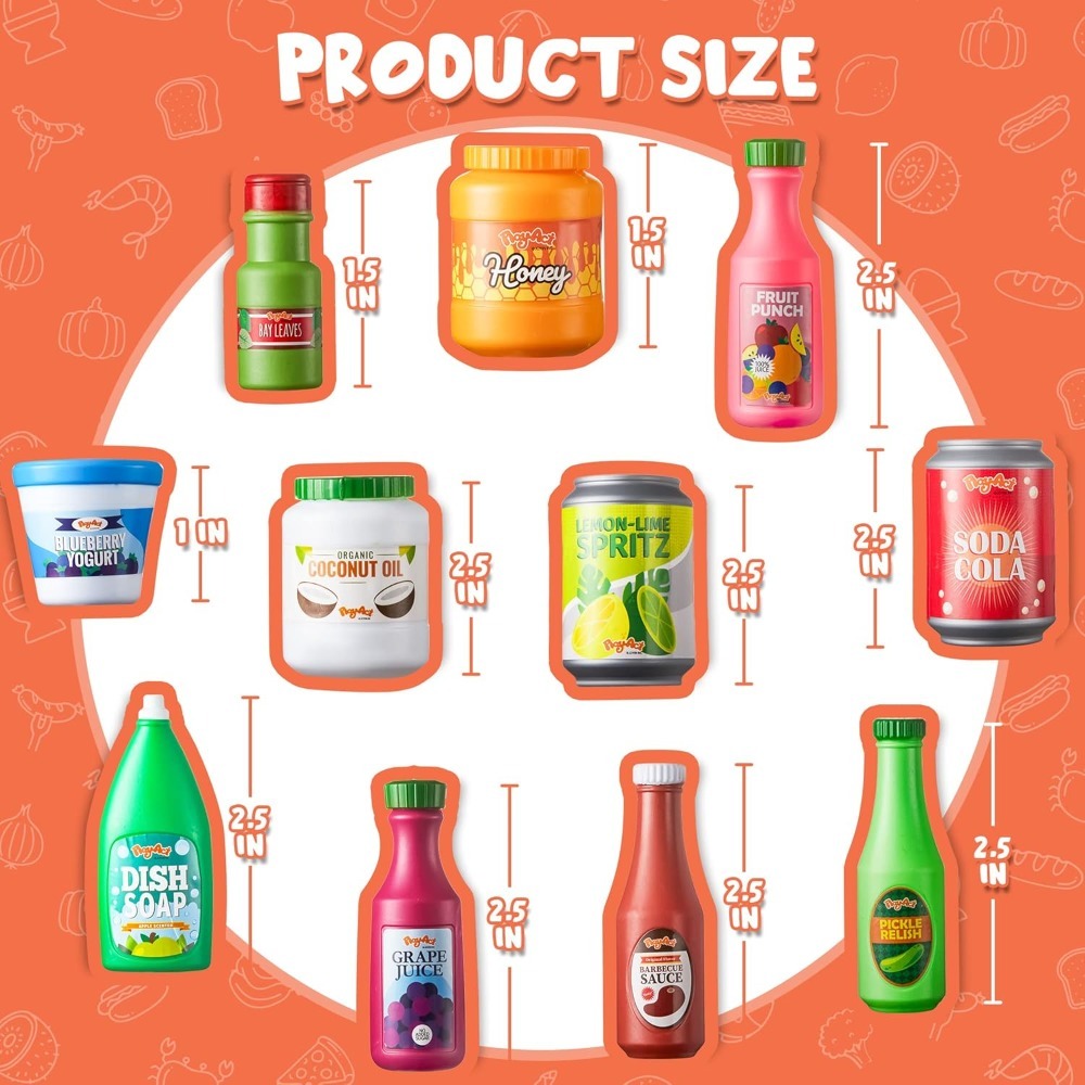 30 Pcs Play Food Grocery Cans Set - Pretend Kitchen Toy with Drinks, Juice, Snacks & Yogurt, Safe — image 2