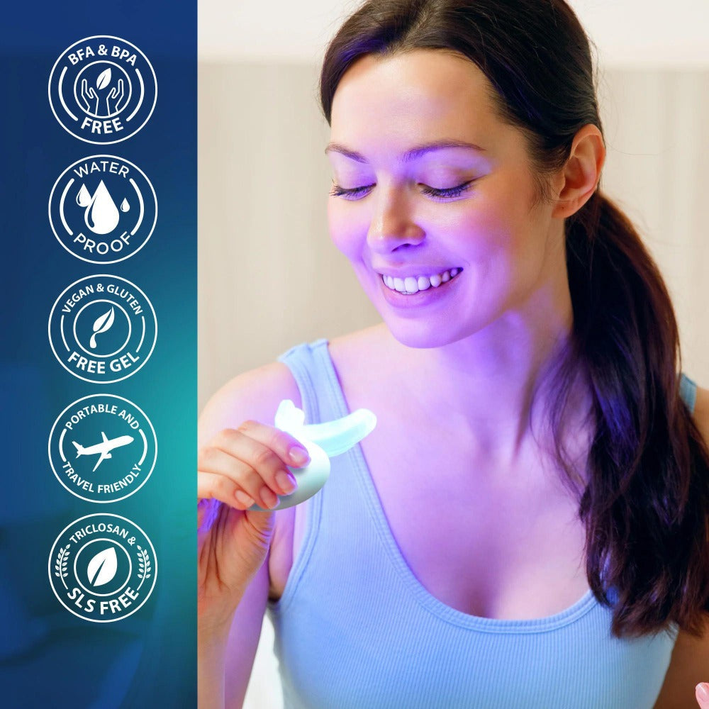 Wireless 16-LED Teeth Whitening Mouthpiece Kit with Two Gel Pens, Cleaning Case and Accessory Packs — image 7