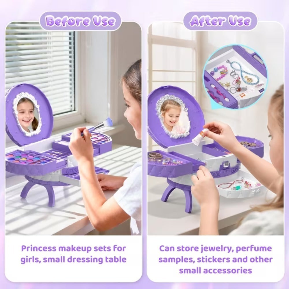 Kids Makeup Kit for Girls, Safe Princess Dress Up Play Set with Real Cosmetics, Purple, Birthday Christmas Gift for Girls Age