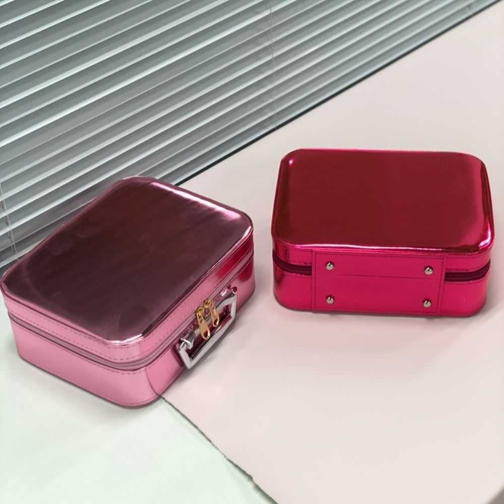 Glitter Makeup Travel Case Hard Shell Large Capacity Flat Lay Organizer Luxury Cosmetic Storage Box for Women Portable Fits i