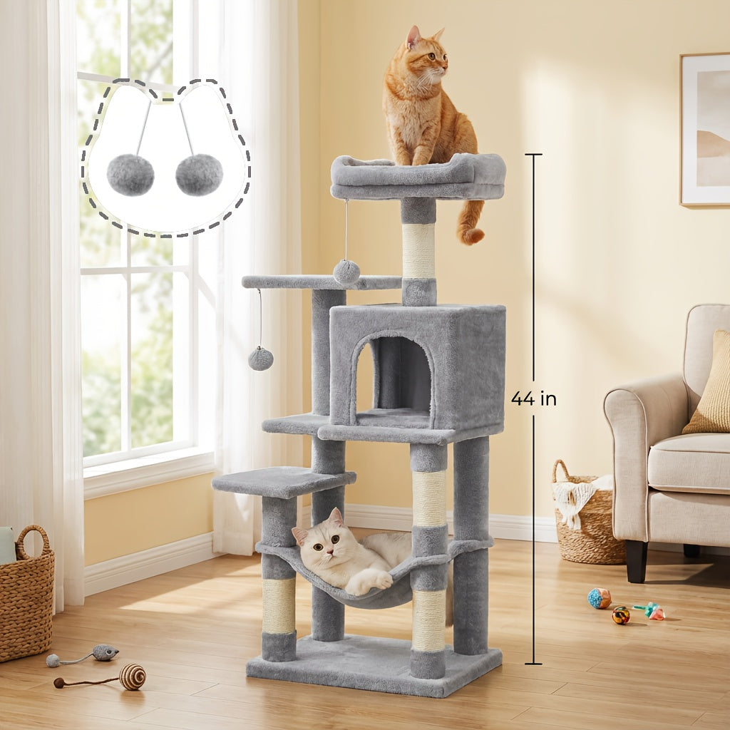 44- or 66-Inch Cat Tree Condo with Cave, Hammock, Raised Platforms and Four Color Options for Indoor Cats — image 17