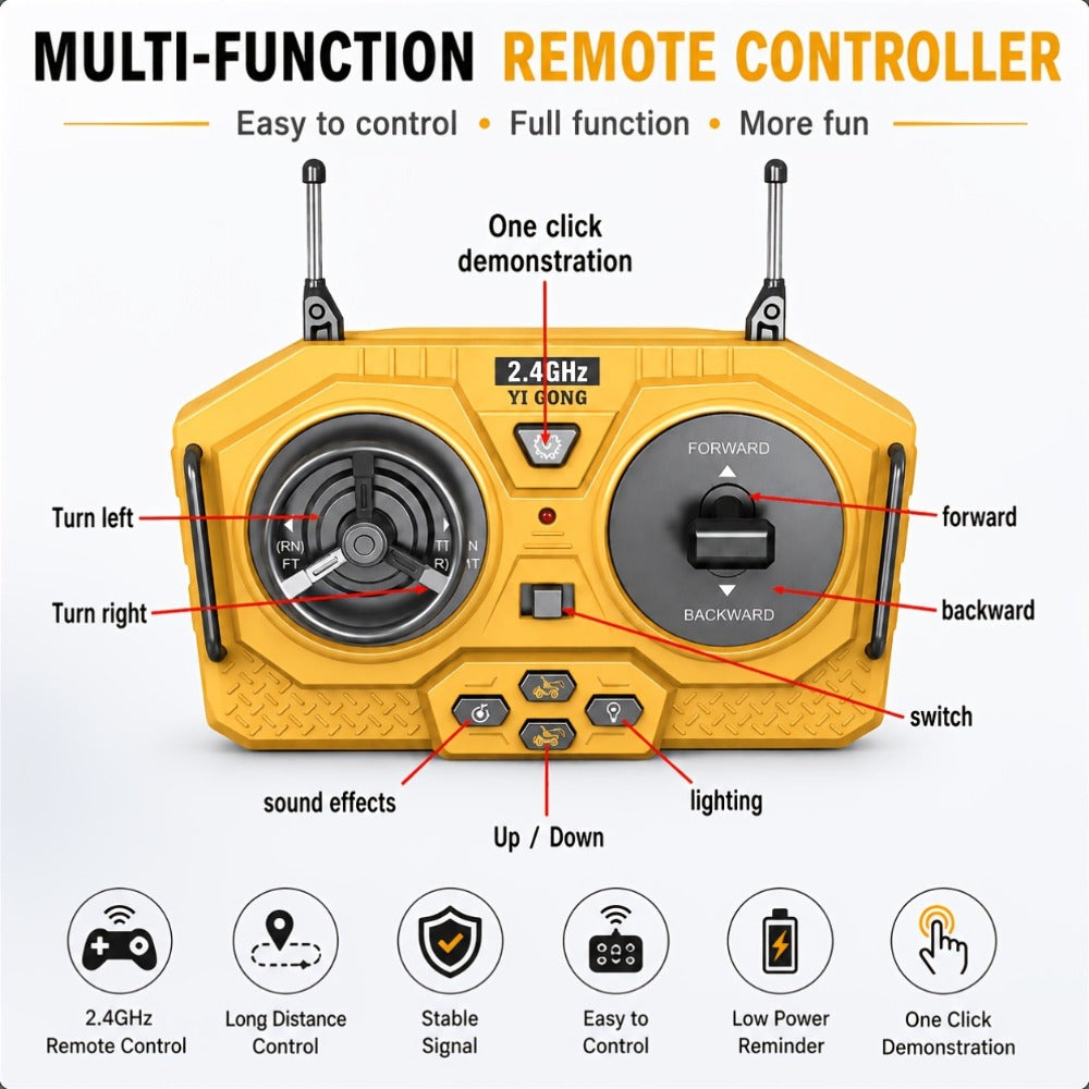 RC Bulldozer 9-Channel 2.4GHz Remote Control, Multifunctional Engineering Vehicle Toy with Alloy Metal Cover — image 9