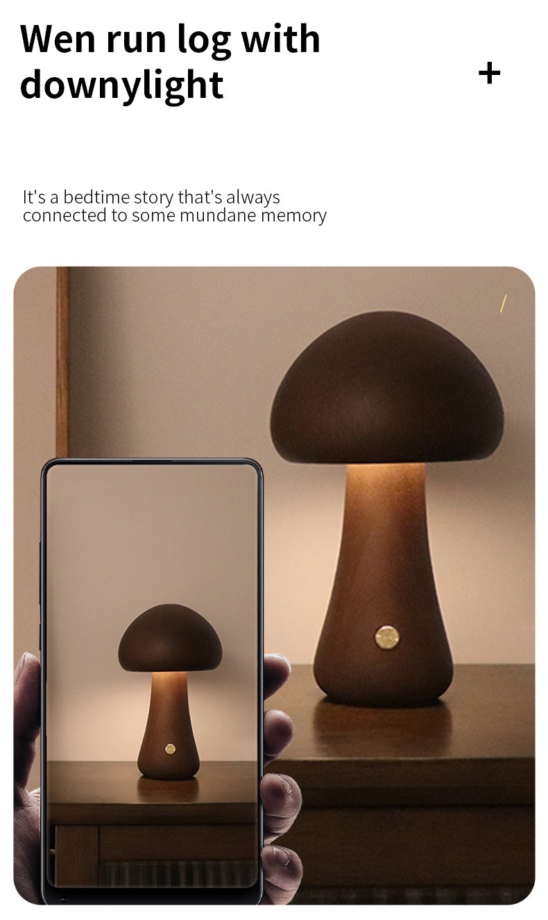 INS Wooden Cute Mushroom LED Night Light With Touch Switch  Bedside Table Lamp For Bedroom Childrens Room Sleeping Night Lamps Home Decor