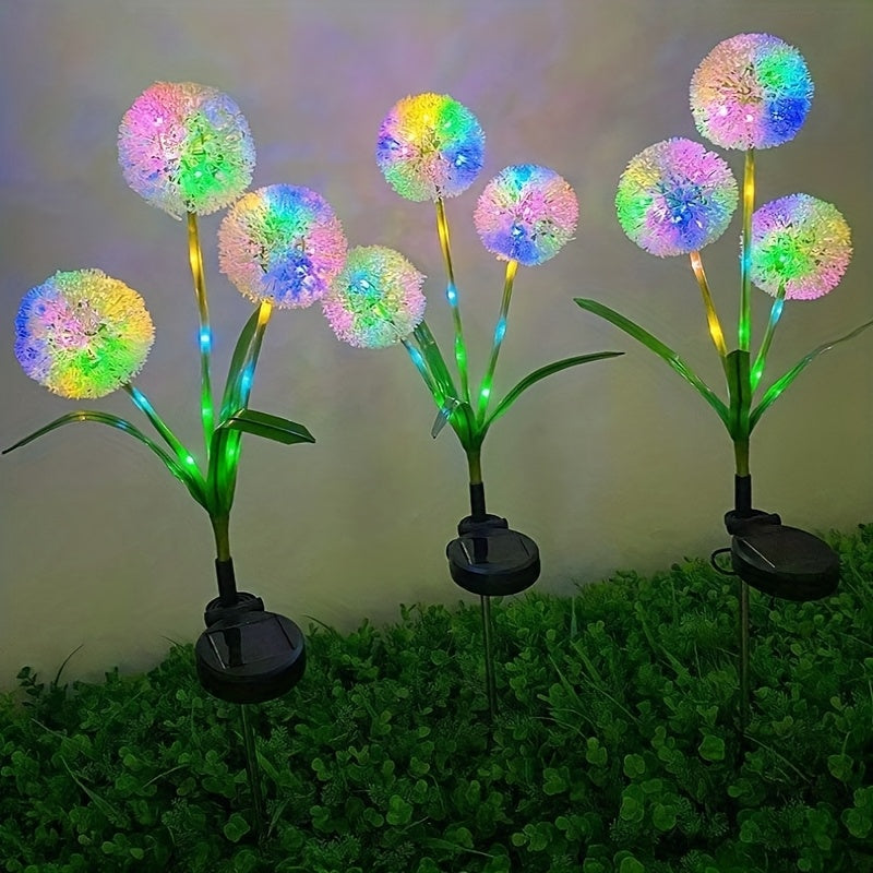 Three-Stem Solar Globe Garden Lights with Dandelion-Style Heads in Warm or Multicolor Options — image 1
