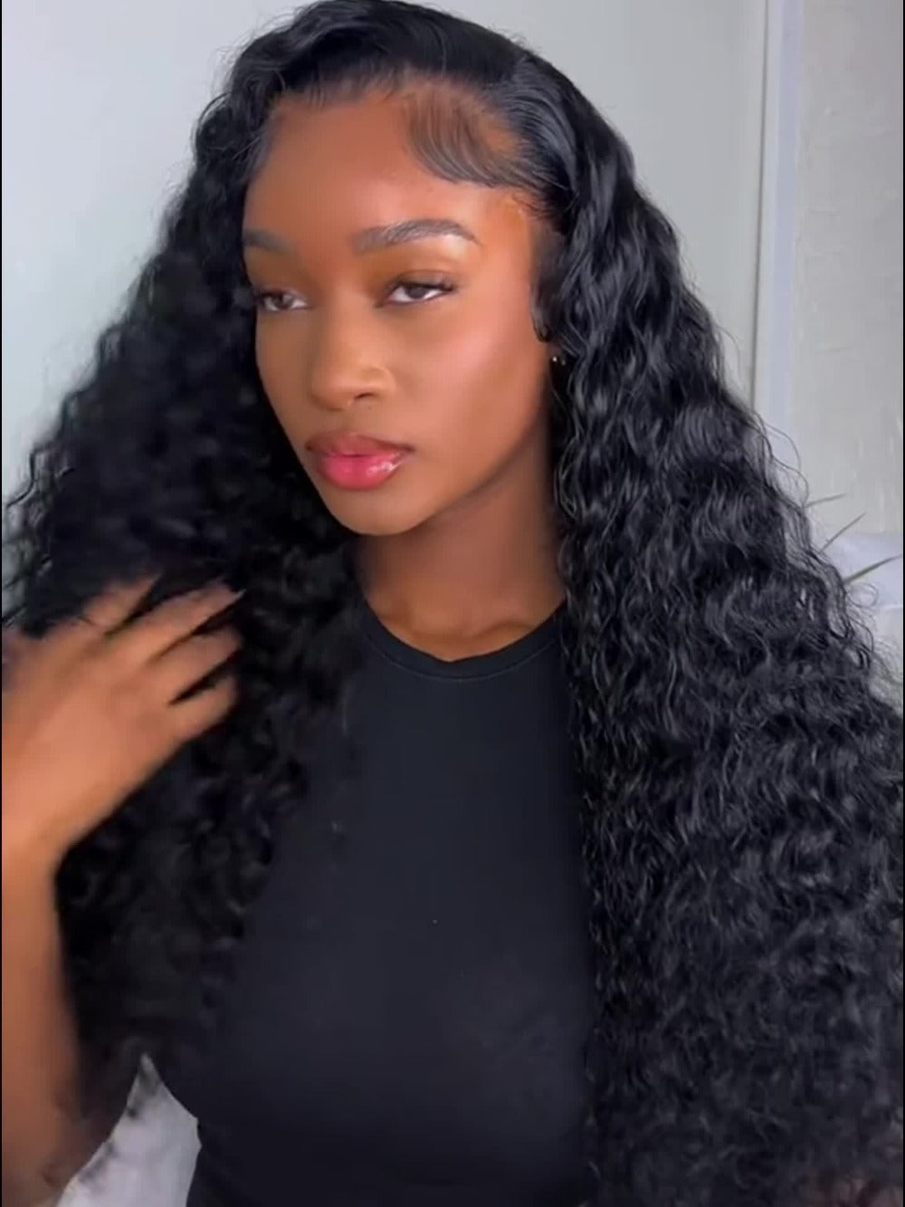 Loose Curly Lace Front Wig for Black Women – 26 Inch 13x4 Glueless Synthetic Hair, Natural Black, Heat Resistant, Hair Replac