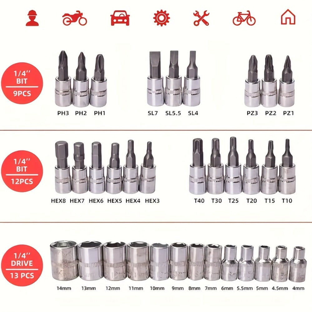 Professional Automotive Tool Set 55 / 63 / 96-Piece – Ratchet Socket Wrench Kit for Car & Bicycle Maintenance | High-End Mech