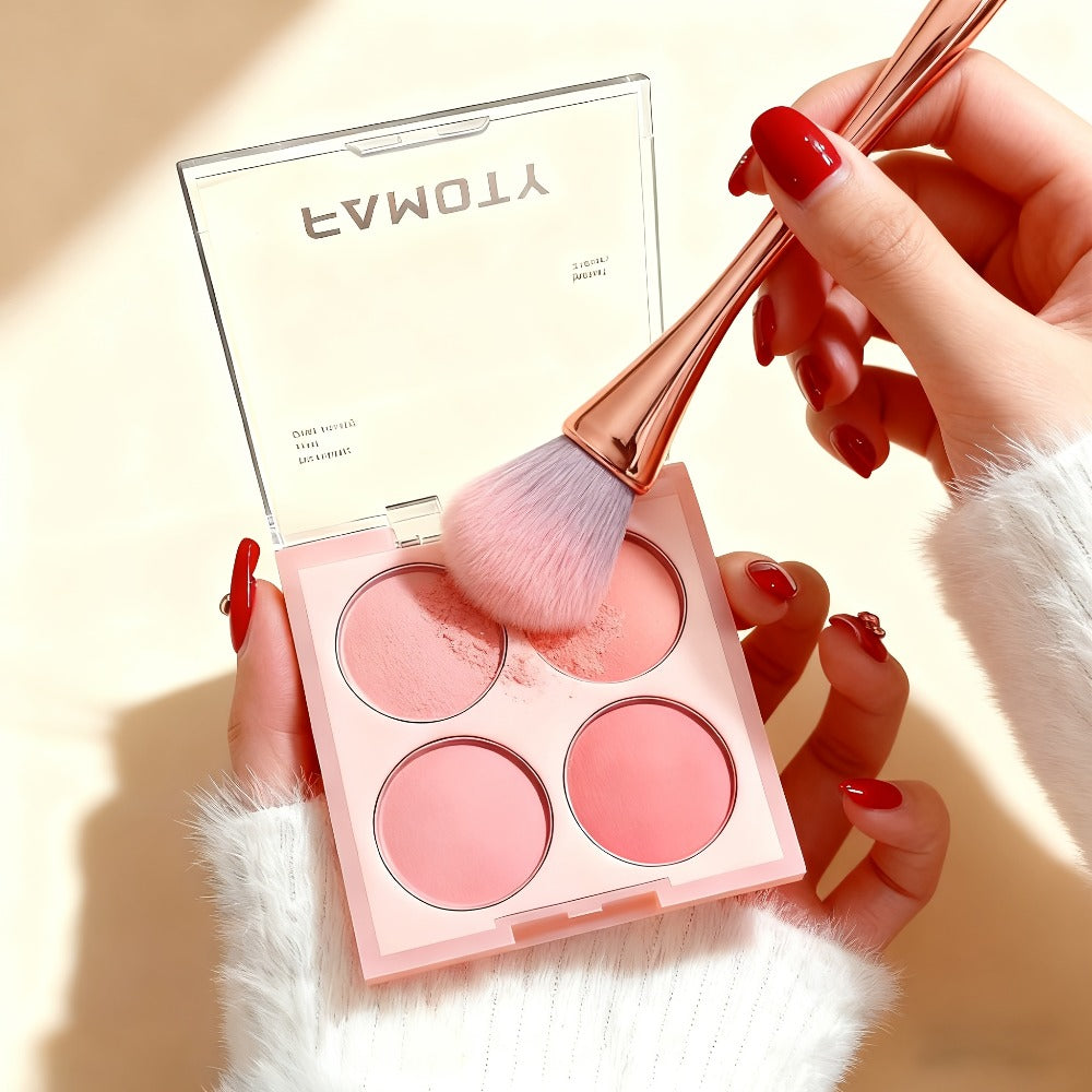 Blush Palette with Brushes Set 4-in-1 – Low Saturation Matte Powder Soft Gradient Finish, Buildable Coverage for Cheeks & Eye