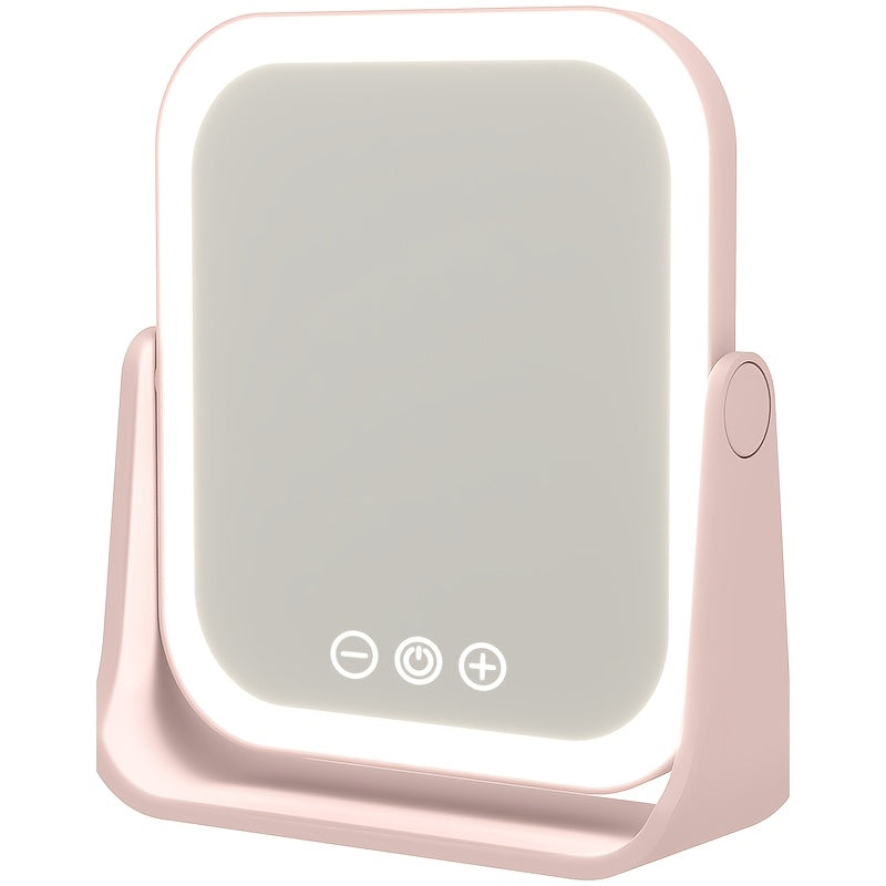 Makeup Mirror Foldable LED Travel Stand with Three Light Colors, Touch Dimming, USB Charging and Pink or White Options — imag