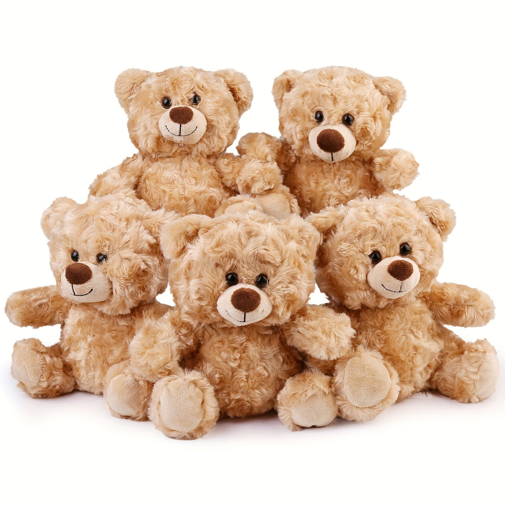 Five-Piece 8-Inch Shaggy Teddy Bear Set with Beige Plush Finish for Party Favors and Gift Bags — image 7