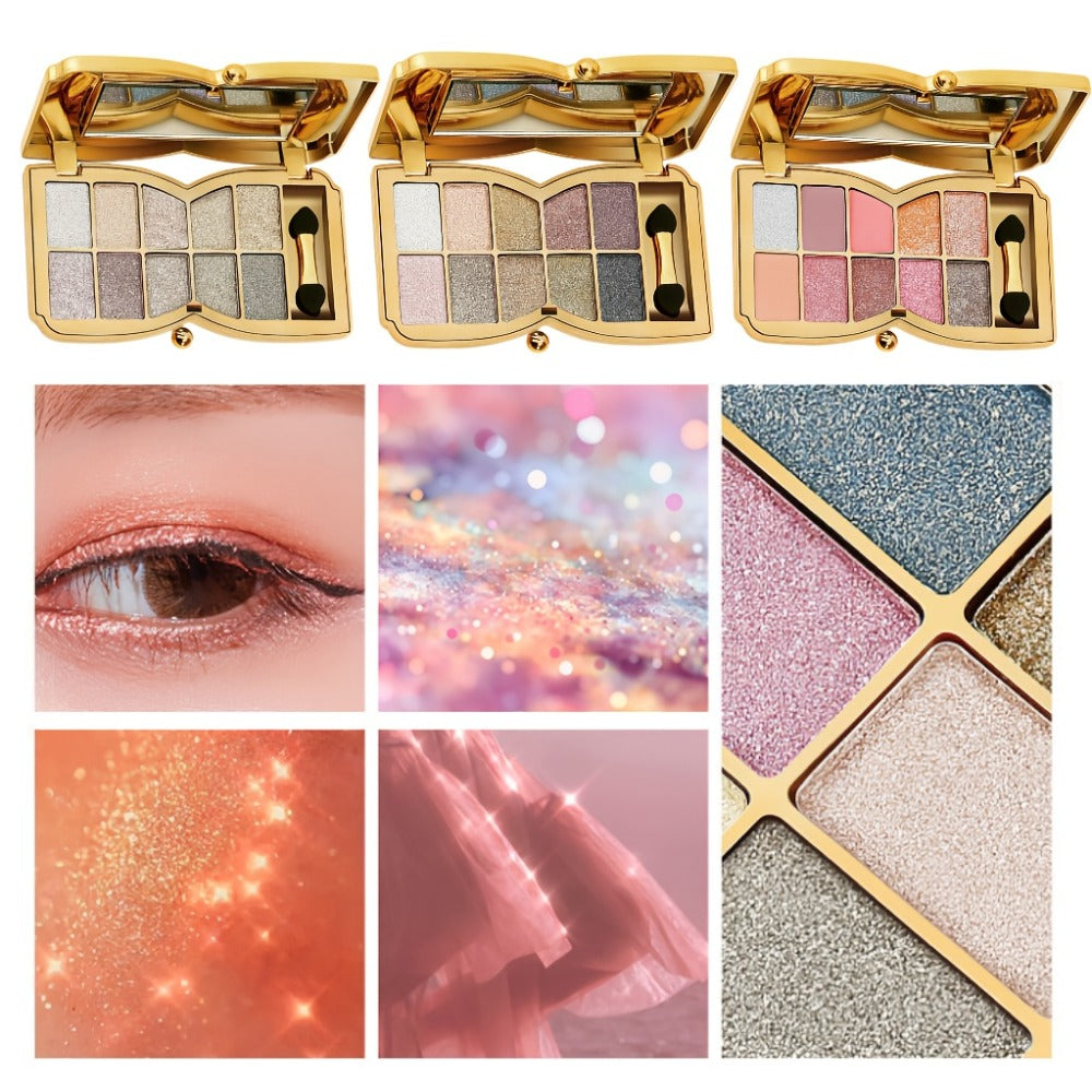 Eyeshadow Palette 10-Shade Gold Bow Compact with Mirror, Dual-Ended Applicator and Three Color Options — image 2