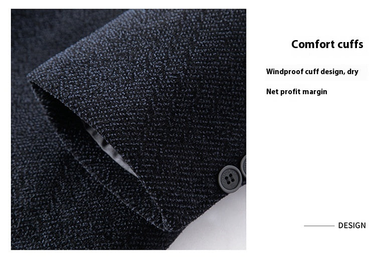 Temperament Lapel With Velvet Men's Woolen Coat