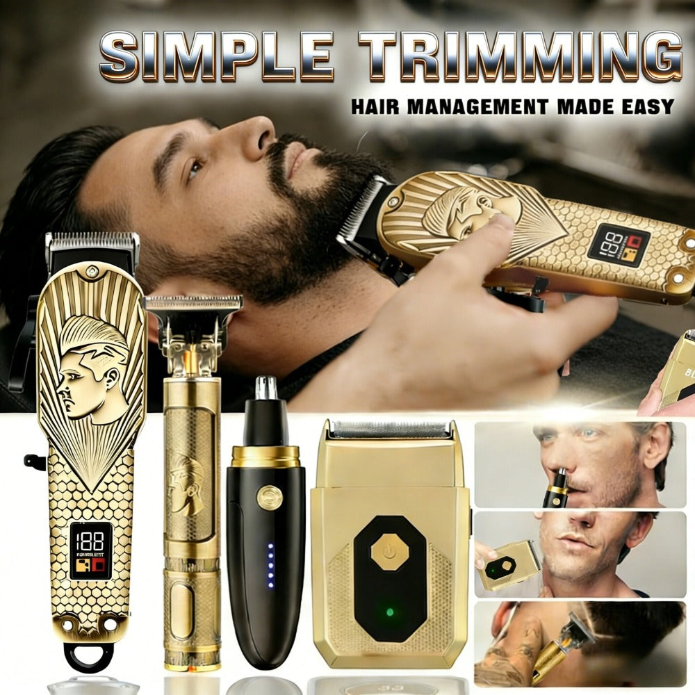 4-in-1 Cordless Grooming Kit for Men – Hair Clipper, Beard Trimmer, Electric Shaver & Nose Trimmer, Rechargeable Professional