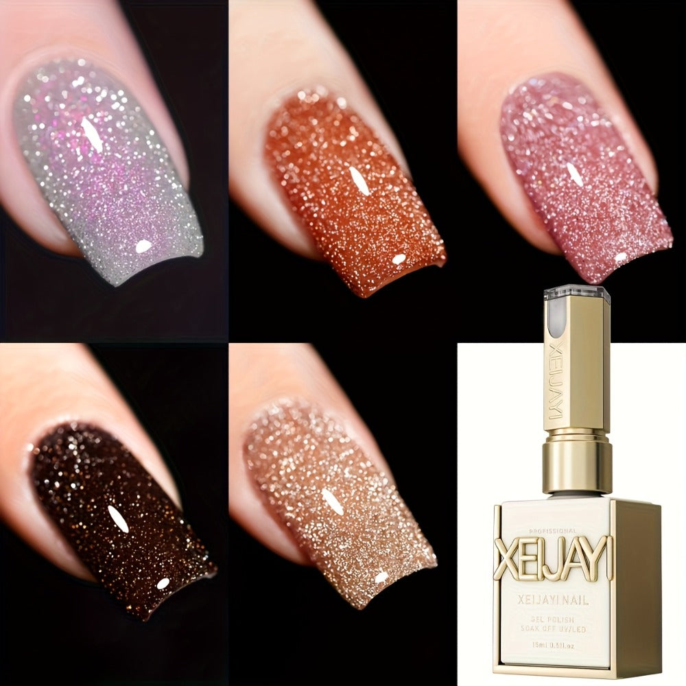 Gel Nail Polish 5-Color Pastel Diamond Glitter Set in Frame Bottles, Shades 140-144, with UV/LED Soak-Off Cure — image 1