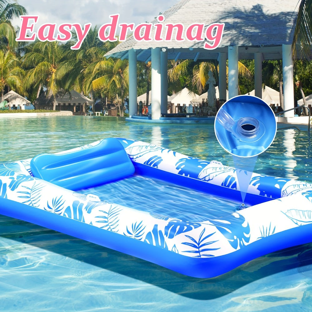 Blue-and-White Inflatable Pool Mattress with Removable Headrest, Cup Holder and 83.5 x 52.4-Inch Base — image 5