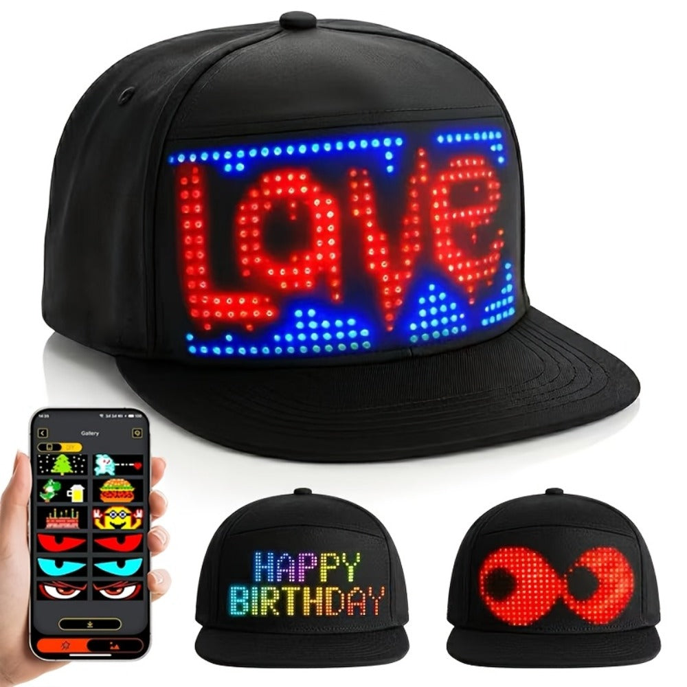 LED Party Hat App Controlled Programmable Light Up Hat, Custom Text Music Images for Rave Club Dance Halloween 4th of July Fe