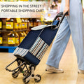 Stair Climbing Shopping Cart with Detachable Hand Truck, Foldable Grocery Trolley with Spacious Polyester Bag for Home Market